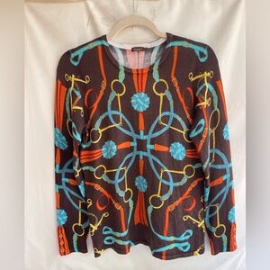 J. McLaughlin Women's Lenny Sweater Top Brown   Blue Horse Bit Size M